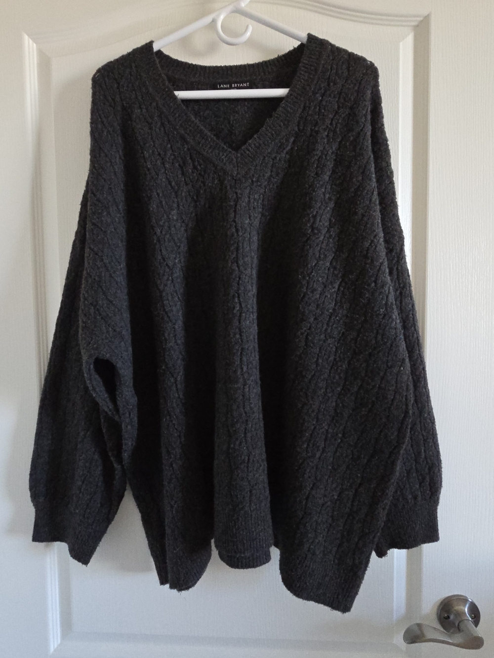 Lane Bryant Dark Charcoal Cable V-Neck Sweater